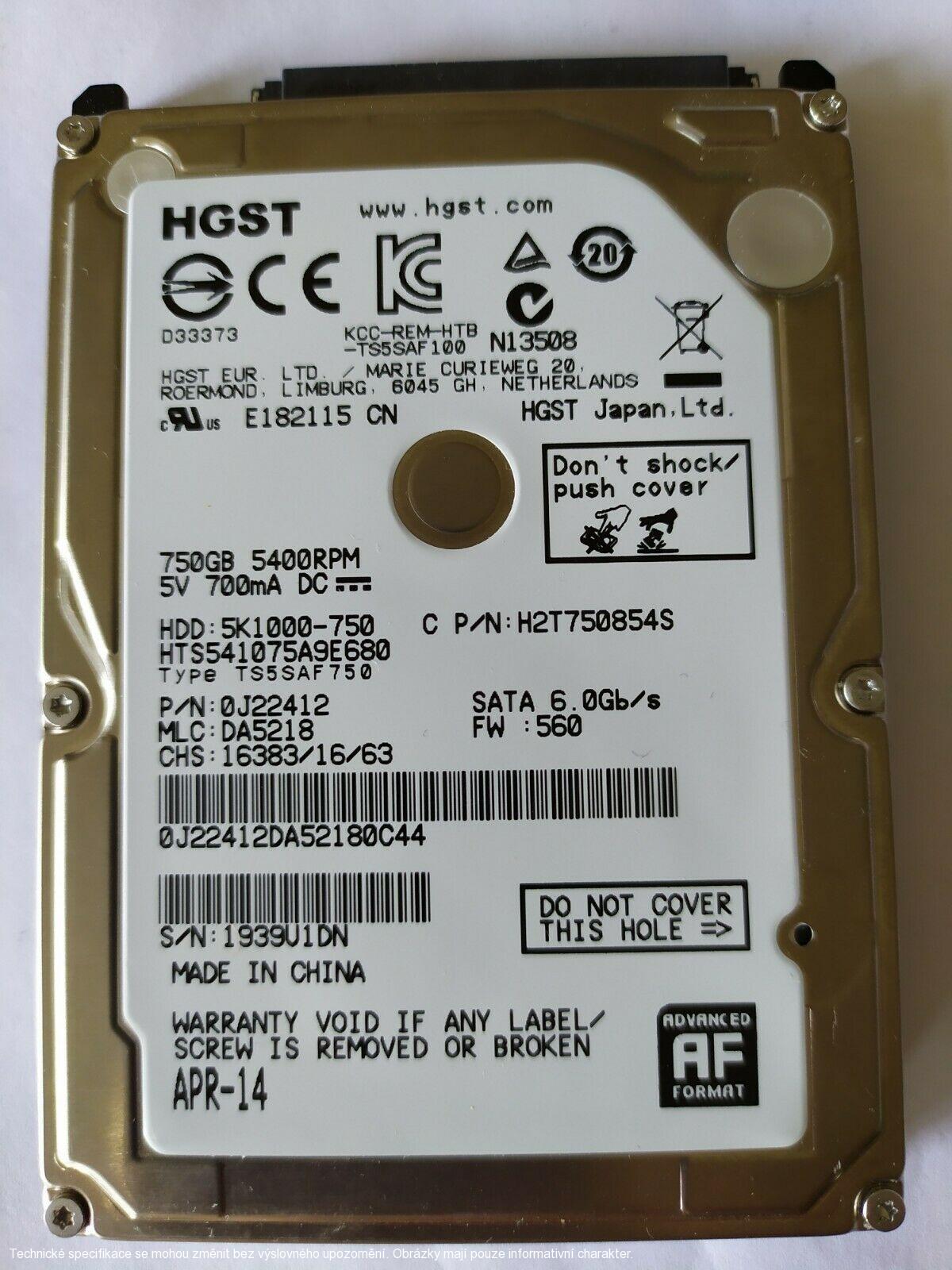 HGST 750GB 2.5" SATA HDD 5400rpm 5K1000-750