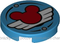 14769pb420 Dark Azure Tile, Round 2 x 2 with Red Mickey Mouse Logo