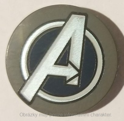 14769pb259 Dark Bluish Gray Tile, Round 2 x 2 with Silver Avengers Logo