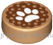 98138pb055 Medium Nougat Tile, Round 1 x 1 with White Animal Paw Print