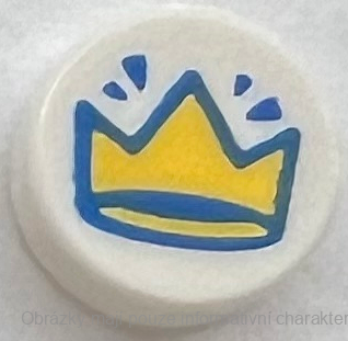 98138pb345 White Tile, Round 1 x 1 with Yellow Crown