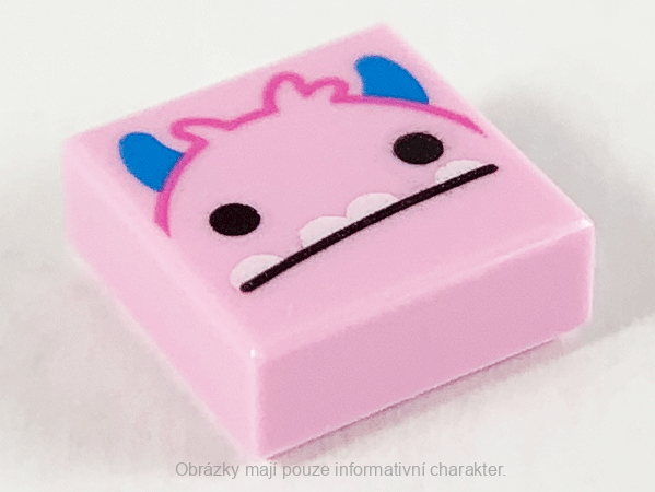 3070bpb208 Bright Pink Tile 1 x 1 with Groove with Neutral Monster Face