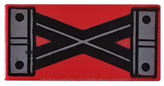 3069bpb1037 Red Tile 1 x 2 with Black and Dark Bluish Gray Crossed Lines