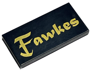 87079pb0934 Black Tile 2 x 4 with Gold 'Fawkes' Pattern