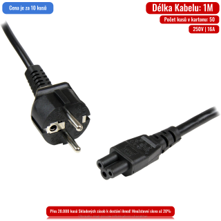 Kabel síťový napájecí Akyga AK-NB-08A 3-pin - Trojlístek 1m