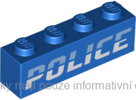 3010pb332 Blue Brick 1 x 4 with Bright Light Blue and White 'POLICE' Pattern