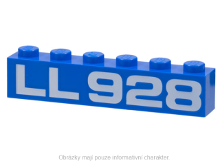 3009pb244 Blue Brick 1 x 6 with White 'LL 928' Pattern