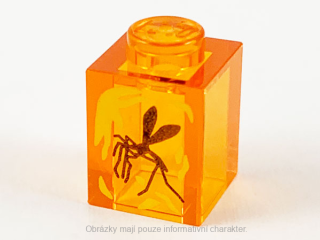 3005pb041 Trans-Orange Brick 1 x 1 with Black Mosquito in Amber