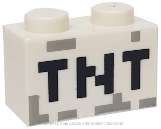 3004pb122 White Brick 1 x 2 with Black 'TNT' Pixelated Pattern