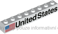 3008pb171L White Brick 1 x 8 with Black 'United States' and Flag Pattern Left