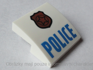 15068pb046b White Slope, Curved 2 x 2 x 2/3 with Blue 'POLICE' Pattern