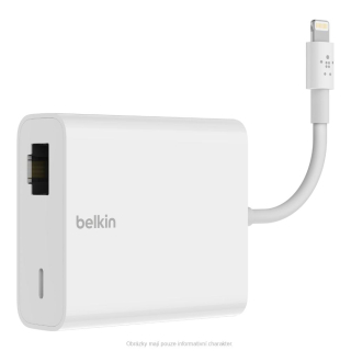 Belkin Lightning adaptér Ethernet (RJ45) + Lighting pro nabíjení bílý
