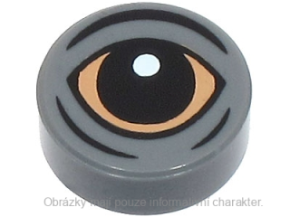 98138pb360 Dark Bluish Gray Tile, Round 1 x 1 with Black and Nougat Blurrg Eye