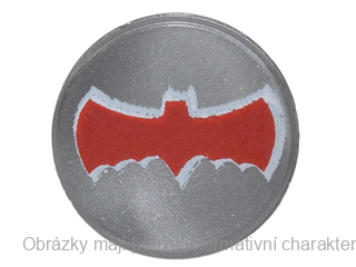 98138pb040 Flat Silver Tile, Round 1 x 1 with Red Bat Batman Logo