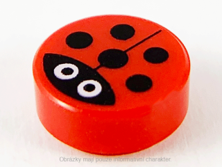 98138pb177 Red Tile, Round 1 x 1 with Ladybug Pattern