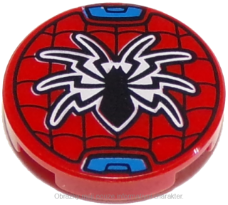 14769pb296 Red Tile, Round 2 x 2 with Black Spider and Web Pattern