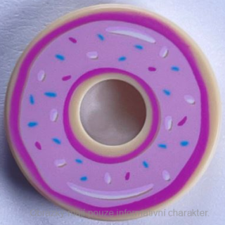 15535pb07 Tan Tile, Round 2 x 2 with Hole with Bright Pink Donut