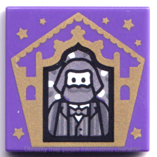 3068bpb1736 Dark Purple Tile 2 x 2 with HP Chocolate Frog Card Bertie Bott