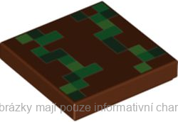 3068bpb1790 Reddish Brown Tile 2 x 2 with Green Minecraft Pixelated Pattern
