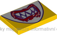 26603pb093 Yellow Tile 2 x 3 with Mouth, Sharp Teeth and Red Scribbled Lips